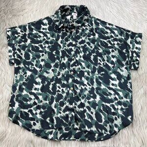 River Island Abstract Leopard Print Boxy Button Front Blouse Top